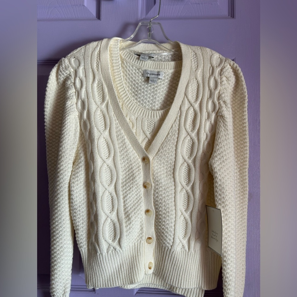 Calligraphie 2-piece puff shoulder sweater and vest set